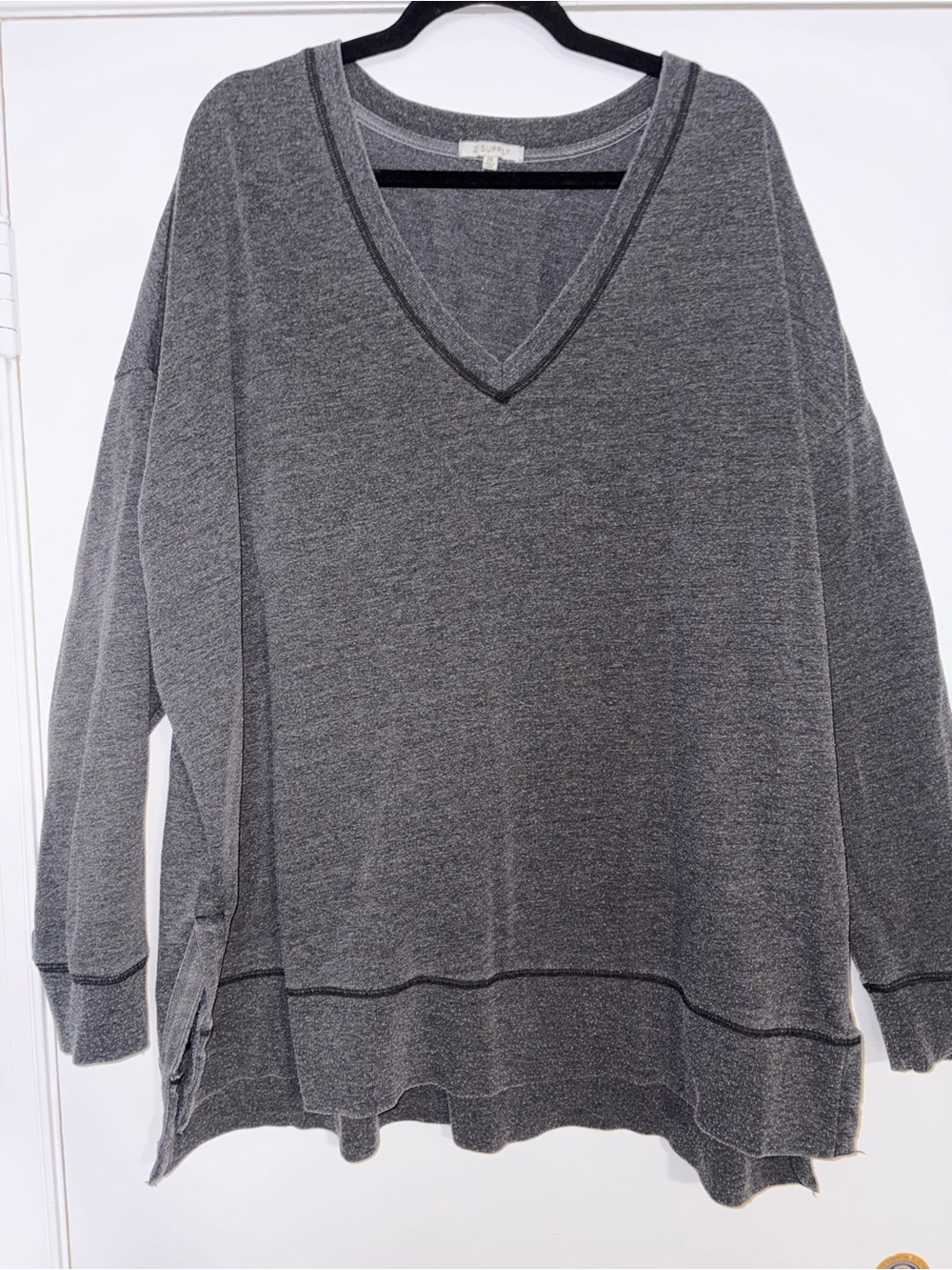 Z Supply Charcoal Gray V-Neck Oversized Sweater